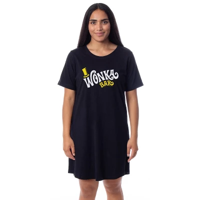 Willy Wonka Womens' Wonka Chocolate Bar Nightgown Sleep Pajama Shirt Black 5 Willy Wonka Womens' Wonka Chocolate Bar Nightgown Sleep Pajama Shirt Black - Image 3