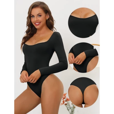 Allegra K Women's Long Sleeve Slim Fit Stretchy Square Neck Leotard Jumpsuit 4 Allegra K Women's Long Sleeve Slim Fit Stretchy Square Neck Leotard Jumpsuit - Image 2