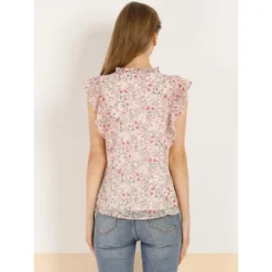 Allegra K Women's Ruffle Tops Casual V Neck Cap Sleeves Floral Blouse -Women Store GUEST cf8ce04d d70b 4f5e 853f b15dd215c6dc