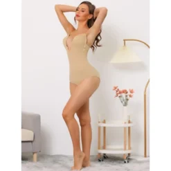 Allegra K Women's U Plunge Tummy Control Adjustable Straps Built-in Bra Full Leotard Jumpsuit Top -Women Store GUEST d0f9e59b 8eab 43e6 a854 5fd3ebb98f9a