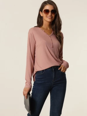 Cheibear Womens Casual V Neck Ribbed Pullover Long Sleeve Sleepwear Tops 4 Cheibear Womens Casual V Neck Ribbed Pullover Long Sleeve Sleepwear Tops - Image 2