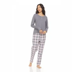 Bearpaw Women's Placket Long Sleeve Top With Pants, 2-Piece Pajama Set For Women -Women Store GUEST d13b94e4 c53d 4194 9ec5 975228a2f466
