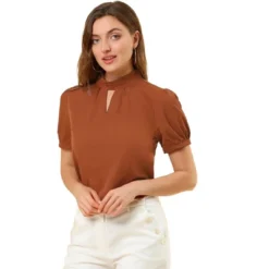 Allegra K Women's Stand Collar Short Puff Sleeves Elegant Work Office Shirt Keyhole Blouses 19 Allegra K Women's Stand Collar Short Puff Sleeves Elegant Work Office Shirt Keyhole Blouses -Women Store GUEST d159d2fa ebd5 43ca 8249 1ad176ef48b7