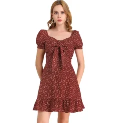 Allegra K Women's Vintage Tie Knot Sweetheart Neck Heart Print A-Line Ruffle Mini Dress -Women Store GUEST d2cfa679 0c94 4446 b6eb ce568e131317