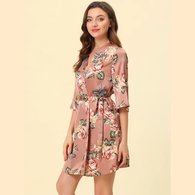 Cheibear Womens Satin Robes Pajama Bridal Party Tie Waist Mini Bathrobe 4 Cheibear Womens Satin Robes Pajama Bridal Party Tie Waist Mini Bathrobe - Image 2