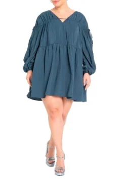 ELOQUII Women’s Plus Size Shirred Mini Dress