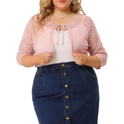 Agnes Orinda Women's Plus Size Shrug 3/4 Sleeves Lace Tie Neck Crop Bolero Cardigan 8 Agnes Orinda Women's Plus Size Shrug 3/4 Sleeves Lace Tie Neck Crop Bolero Cardigan - Image 6
