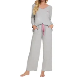 Cheibear Womens Pajama Set Soft Modal Contrast Color Long Sleeve Shirt And Pants Sleepwear 2pcs -Women Store GUEST d59a9c0d c044 4fcb a7ea 31f16f56986f