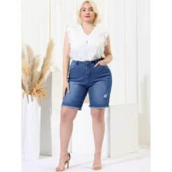 Agnes Orinda Women's Plus Size Denim Shorts Mid Rise Ripped Frayed Bermuda Jean Shorts -Women Store GUEST d5e8fffd 4cd7 4ffb 8642 d866616cf578