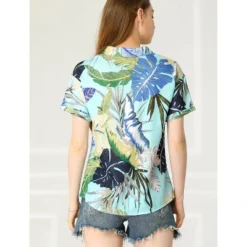 Allegra K Women's Hawaiian Floral Leaves Printed Short Sleeve Button Down Vintage Beach Shirt -Women Store GUEST d5ed0092 3089 440f 8286 9472751dde13