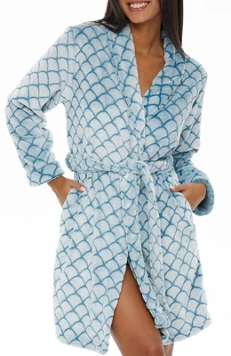 Women's Warm Soft Plush Fleece Bathrobe, Knee Length Robe, Seashell Scalloped 12 Women's Warm Soft Plush Fleece Bathrobe, Knee Length Robe, Seashell Scalloped - Image 10