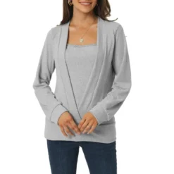 Seta T Women's Casual Fake Two-Piece Square Neck Long Sleeve Solid Color Knit Blouse 17 Seta T Women's Casual Fake Two-Piece Square Neck Long Sleeve Solid Color Knit Blouse -Women Store GUEST d68bb14b 0043 4031 818f 986537bfd20a