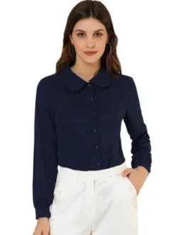 Allegra K Women's Work Peter Pan Collar Long Sleeve Button Down Shirt 29 Allegra K Women's Work Peter Pan Collar Long Sleeve Button Down Shirt -Women Store GUEST d6b38509 1d79 4b0e 9f39 8709465dcba2