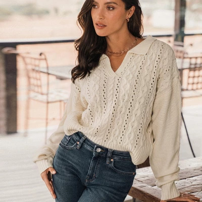 Women‘s Cable Knit Polo Collar Sweater - Cupshe 4 Women‘s Cable Knit Polo Collar Sweater - Cupshe - Image 2