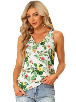 Allegra K Women's Summer Casual Sleeveless Tropical Floral Blouses