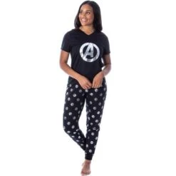 Marvel Women's Avengers Silver Foil Logo 2 Piece Jogger Pajama Set Black -Women Store GUEST d904a279 96dd 4523 9b9d c8a738120b7d