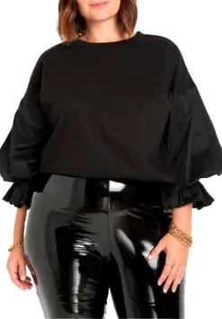 ELOQUII Women’s Plus Size Combo Flounce Sleeve Sweatshirt -Women Store GUEST da12a999 da55 4f63 b12e d905e755c6db