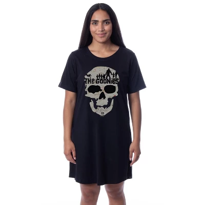 The Goonies Womens' Movie Film Skull Map Nightgown Sleep Pajama Shirt Black 5 The Goonies Womens' Movie Film Skull Map Nightgown Sleep Pajama Shirt Black - Image 3