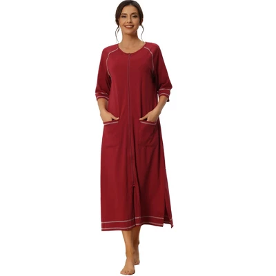 Cheibear Womens Zipper Front Housecoat With Pockets Long Robes 10 Cheibear Womens Zipper Front Housecoat With Pockets Long Robes - Image 8