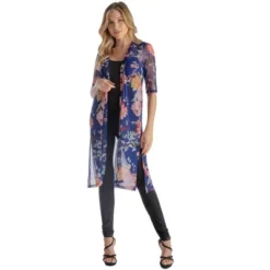 24seven Comfort Apparel Plus Size Navy Floral Print Knee Length Sheer Cardigan -Women Store GUEST dd985bfe bf0e 4b25 a6e7 629a03b78c24