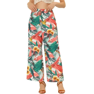 Allegra K Women's Floral Casual Elastic Waist Wide Leg Tropical Trouser 9 Allegra K Women's Floral Casual Elastic Waist Wide Leg Tropical Trouser - Image 7