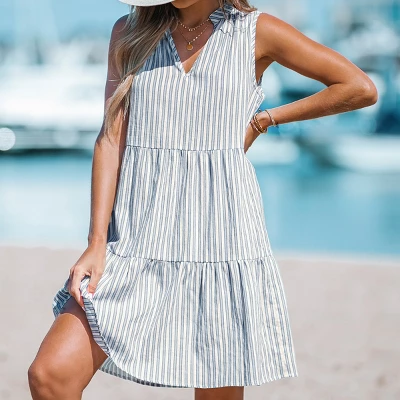 Women's Striped V-Neck Mini Dress - Cupshe 3 Women's Striped V-Neck Mini Dress - Cupshe
