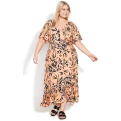 Women's Plus Size Sasha Flutter Sleeve Maxi Dress - Peach | EVANS -Women Store GUEST e08fc3e2 f120 49b8 a42a 4ef31319515d