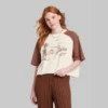 Women's Ascot + Hart Cropped St. John Elbow Sleeve Graphic T-Shirt - Brown