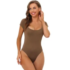 Allegra K Women's Square Neck Tummy Control Short Sleeve Leotard Jumpsuit Top -Women Store GUEST e1f97ae9 c324 4d41 a00e 5031a87c3850