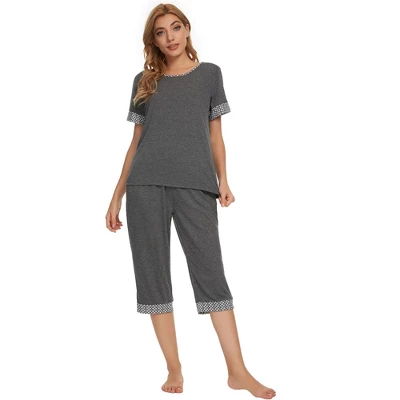 Cheibear Womens Round Neck Pajama Set With Capri Pants Casual Lounge Sleepwear 4 Cheibear Womens Round Neck Pajama Set With Capri Pants Casual Lounge Sleepwear - Image 2