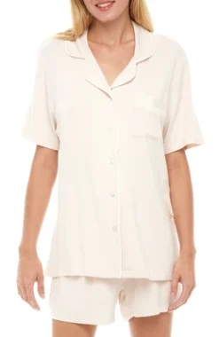 Womens Soft Knit Jersey Pajamas Lounge Set, Short Sleeve Top And Shorts With Pockets -Women Store GUEST e25b5799 7570 4d40 b81f 4e7554c6d817