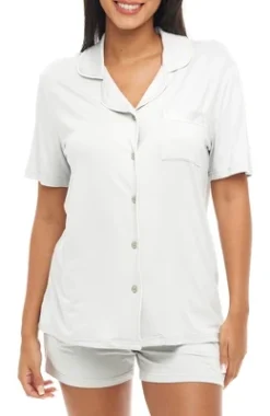 Womens Soft Knit Jersey Pajamas Lounge Set, Short Sleeve Top And Shorts With Pockets -Women Store GUEST e33502e0 8bee 4eca aa19 ca498d8510fe