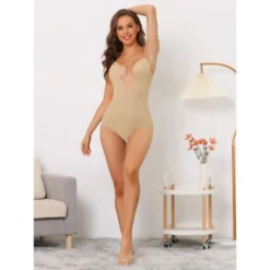 Allegra K Women's U Plunge Tummy Control Adjustable Straps Built-in Bra Full Leotard Jumpsuit Top -Women Store GUEST e4d946ed dd8c 4d66 8048 35ba6967e565