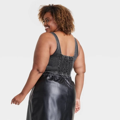 Women's Slim Fit Smocked Back Denim Corset Tank Top - Ava & Viv™ 3 Women's Slim Fit Smocked Back Denim Corset Tank Top - Ava & Viv™