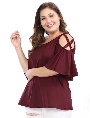 Agnes Orinda Women's Plus Size Summer Fashion Cold Shoulder Ruffle Trumpet Sleeve Blouses 10 Agnes Orinda Women's Plus Size Summer Fashion Cold Shoulder Ruffle Trumpet Sleeve Blouses - Image 8
