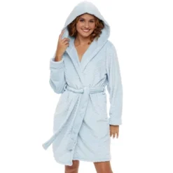 Women's Warm Soft Plush Fleece Bathrobe With Hood, Knee Length Hooded Robe, Chevrons -Women Store GUEST e88b6640 a2ca 410d bd7d ab314d8c54cb