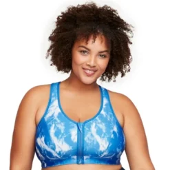 Glamorise Womens Zip Up Front-Closure Sports Wirefree Bra 9266 Blue Tie-Dye -Women Store GUEST e88eea3b e129 401b a8e5 8b6c3d41256f