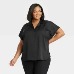 Women's Satin Short Sleeve Button-Front Shirt - Ava & Viv™ 10 Women's Satin Short Sleeve Button-Front Shirt - Ava & Viv™ -Women Store GUEST e8cb6432 db92 491f 8f68 1690c26467c6