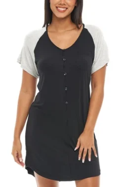 Womens Soft Knit Short Sleeve Nightgown, Button Down Night Shirt Pajamas -Women Store GUEST e96f0aff 2a71 4232 ab32 57e380095b2b