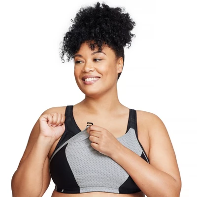 Glamorise Womens Custom Control Sports Wirefree Bra 1166 Black/Grey 4 Glamorise Womens Custom Control Sports Wirefree Bra 1166 Black/Grey - Image 2