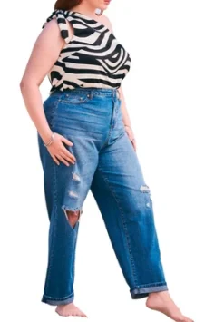 ELOQUII Women’s Plus Size Knee Destruction Jean