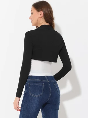 Allegra K Women's Elegant Long Sleeve Knit Open Front Crop Bolero Shrug 4 Allegra K Women's Elegant Long Sleeve Knit Open Front Crop Bolero Shrug - Image 2