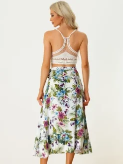 Allegra K Women's Tropical Floral Print Ruffle Self Tie Knot Split Beach Wrap Midi Skirt 10 Allegra K Women's Tropical Floral Print Ruffle Self Tie Knot Split Beach Wrap Midi Skirt -Women Store GUEST ebbac391 32eb 4983 bc0e 102324d6fcaa