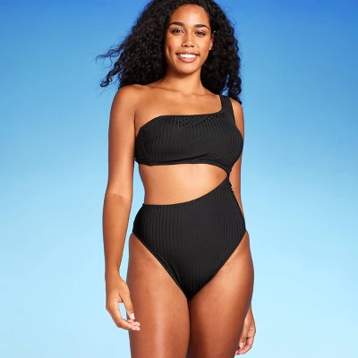 Women's Ribbed One Shoulder Cut Out One Piece Swimsuit - Shade & Shore™ 8 Women's Ribbed One Shoulder Cut Out One Piece Swimsuit - Shade & Shore™ - Image 6