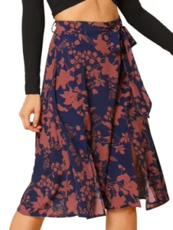 Allegra K Women's High Elastic Waist Belted Slit A-Line Midi Floral Print Skirt -Women Store GUEST ee6836ab bb69 45da a135 c9bf52b335ca