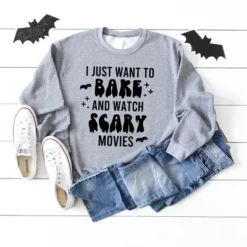 Simply Sage Market Women's Graphic Sweatshirt Bake And Watch Scary Movies
