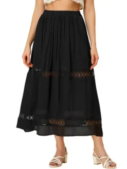 Allegra K Women's Lace Insert Vintage Swing A-Line Maxi Skirt With Elastic Waist -Women Store GUEST eee04476 16b5 48de 9d65 c82e8b068cef