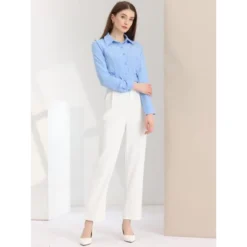 Allegra K Women's Office Ruched Waist Long Sleeve Button Down Shirts