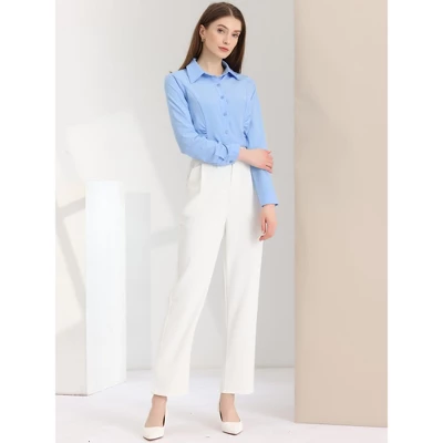 Allegra K Women's Office Ruched Waist Long Sleeve Button Down Shirts 3 Allegra K Women's Office Ruched Waist Long Sleeve Button Down Shirts