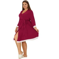 Agnes Orinda Women's Plus Size Solid Wrap Tie Belt Waist Lace Trim 3/4 Sleeve Pajama Robes -Women Store GUEST f116bef4 a87d 4378 80eb 2e3384a89d63